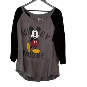 Disney Mickey Mouse Raglan Tee Plus Size XL 2X Gray Disney Parks Style Shirt